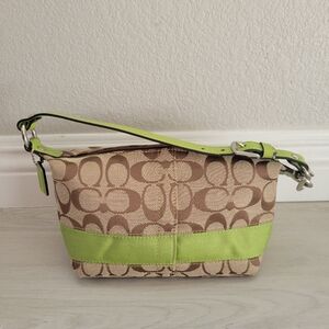 Coach Beige Signature Shoulder Purse with Lime Accent *NWOT*